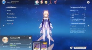 Contas Genshin Impact AR 5 com Sangonomiya Kokomi