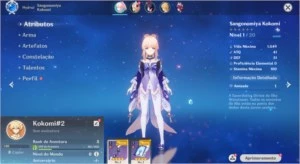 Contas Genshin Impact AR 5 com Sangonomiya Kokomi