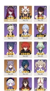 Conta genshin impact AR 44 Itto, Ayato, Keqing, Diluc e Qiqi