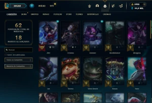 Unranked com 50 Champs e 33 Skins + 6k de RP + 90 Espolios - League of Legends LOL