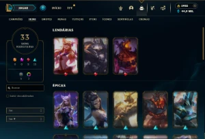 Unranked com 50 Champs e 33 Skins + 6k de RP + 90 Espolios - League of Legends LOL