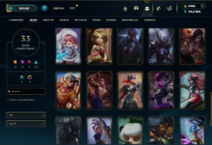 Unranked com 50 Champs e 33 Skins + 6k de RP + 90 Espolios - League of Legends LOL