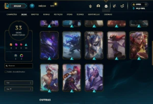 Unranked com 50 Champs e 33 Skins + 6k de RP + 90 Espolios - League of Legends LOL