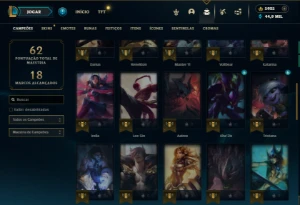 Unranked com 50 Champs e 33 Skins + 6k de RP + 90 Espolios - League of Legends LOL