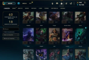 Unranked com 50 Champs e 33 Skins + 6k de RP + 90 Espolios - League of Legends LOL