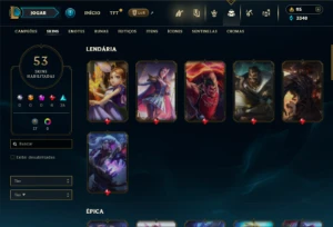 Ouro 2 com 80 Champs e 53 Skins ( ADC / MID / JG ) - League of Legends LOL