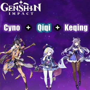 Conta Genshin Impact AR 5 com Cyno, Keqing e Qiqi