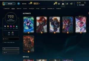 Conta LOL Mestre - Todos os campeões habilitados - 722 Skins - League of Legends