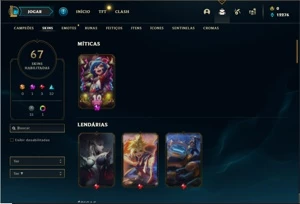 Conta ouro 4 com 61 Champs e 67 Skins + 3 Vitoriosas - League of Legends LOL