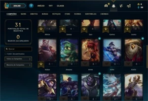 Conta Platina 1 com 75 PDL + 38 Champs e 4 Skins + 12 Espoli - League of Legends LOL