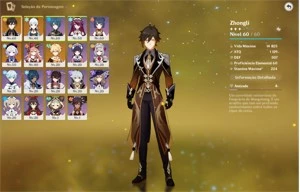 Conta Genshin Impact com Zhongli e Kamisato Ayaka
