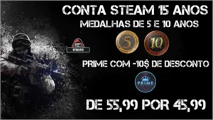 CONTA STEAM 15 ANOS ( MEDALHAS 5 E 10 ANOS ) + PRIME - Counter Strike CS