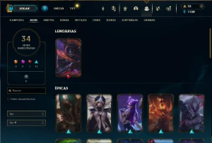 Platina 4 com 105 Champs e 34 Skins + 2 Fragmentos - League of Legends LOL