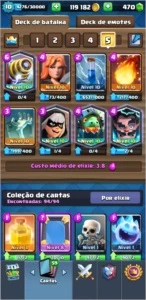 Clash Royale LV 10 arena lendária e todas as cartas