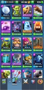 Clash Royale LV 10 arena lendária e todas as cartas