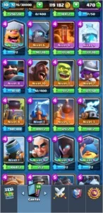 Clash Royale LV 10 arena lendária e todas as cartas
