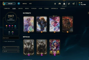 Conta ouro 3 com TODOS os champs e 296 Skins (MID TOP E JG ) - League of Legends LOL