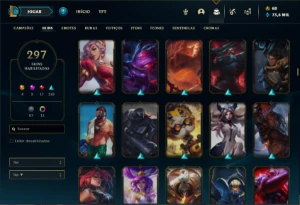 Conta ouro 3 com TODOS os champs e 296 Skins (MID TOP E JG ) - League of Legends LOL