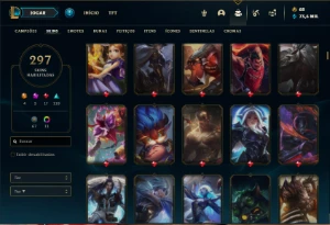 Conta ouro 3 com TODOS os champs e 296 Skins (MID TOP E JG ) - League of Legends LOL