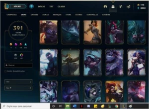 Gold 4 ,391 skins, 3 prestígios, 1 hextec e 4 ultimates - League of Legends LOL