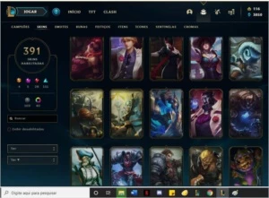 Gold 4 ,391 skins, 3 prestígios, 1 hextec e 4 ultimates - League of Legends LOL