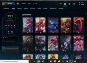 Gold 4 ,391 skins, 3 prestígios, 1 hextec e 4 ultimates - League of Legends LOL