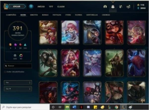 Gold 4 ,391 skins, 3 prestígios, 1 hextec e 4 ultimates - League of Legends LOL