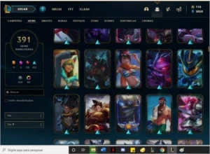 Gold 4 ,391 skins, 3 prestígios, 1 hextec e 4 ultimates - League of Legends LOL