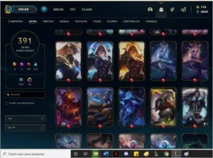 Gold 4 ,391 skins, 3 prestígios, 1 hextec e 4 ultimates - League of Legends LOL