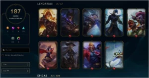 Conta League of Legends Todos os Campeões 187 Skins LOL
