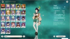 Conta Ar49 com Venti, Mona, Childe e Diluc - Genshin Impact
