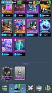 conta clash royale lvl 8 quase 9 2200 trofeus 3 lendarias