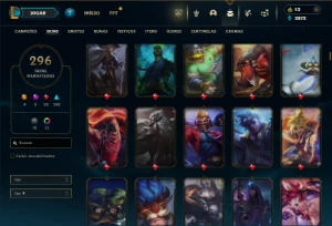 Ouro 1 com 140 Champs e 296 Skins + 3 Miticas - League of Legends LOL