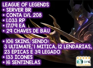 🔥Conta smurf LOL BR com 101 skins, 17000EA e 1033 RP🔥 - League of Legends