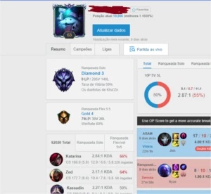 Conta Diamante 3 59%winrate - League of Legends LOL